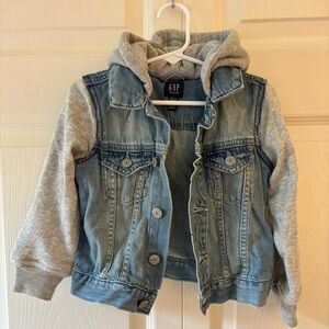GAP Kids Blue Denim Hooded Jacket with Gray Sleeves Sz 2
